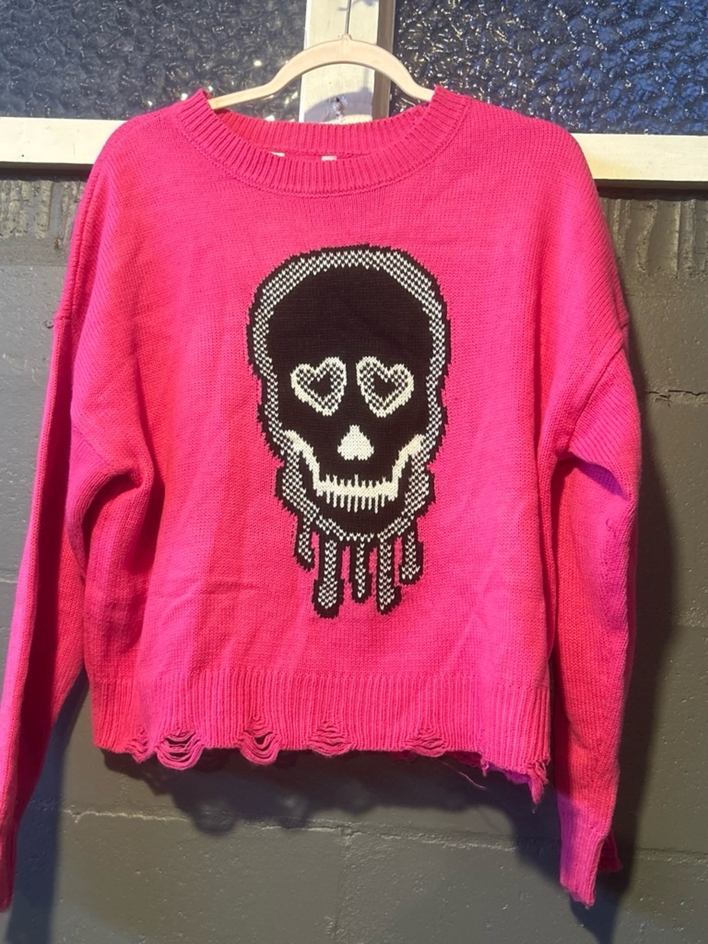 Hot Pink Skull Graphic Women's Halloween Sweater